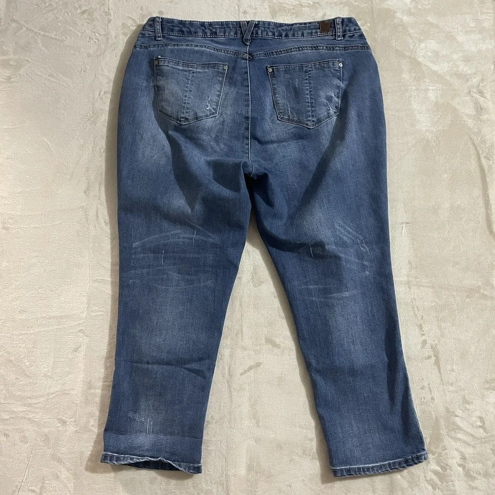 Democracy Jeans Womens Plus 18W Straight Leg‎ Blue Denim Distressed Medium Wash